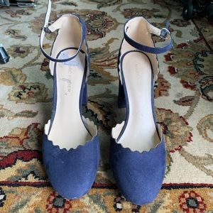 Marc Fisher Navy Block Heel Ankle Strap Pumps, 3”